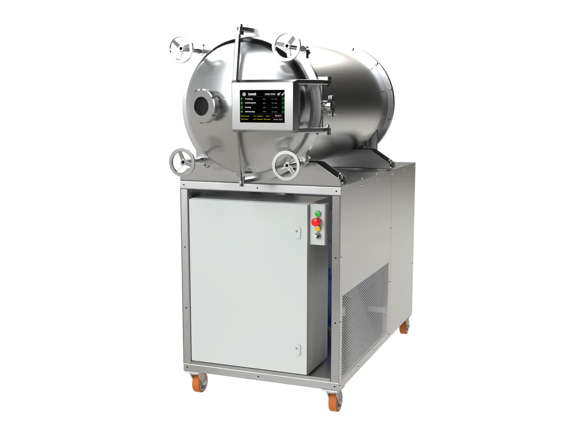 LEO-030 freeze dryer — angled view showing the control panel and machine cabinet