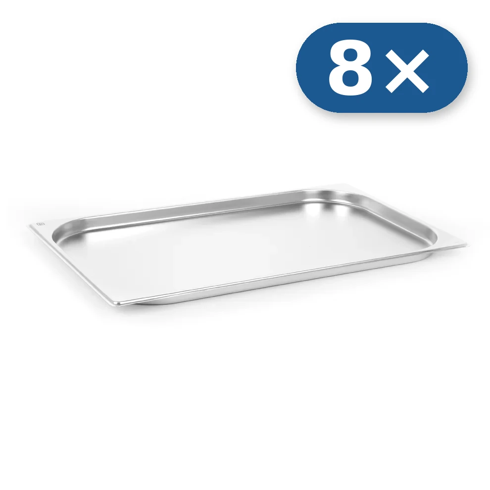 8× Stainless steel tray GN 1/1 20 mm for LEO-010L
